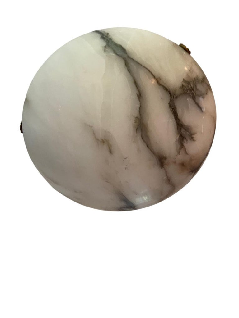 Swedish Modern Alabaster Ceiling Pendant with Rope & Brass Details, 1940s