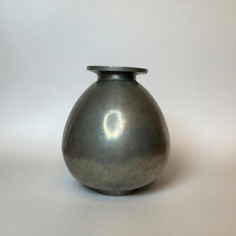 Swedish Modern Pewter Vase by Nils Fougstedt for FAK, Svenskt Tenn, Sweden, 1933