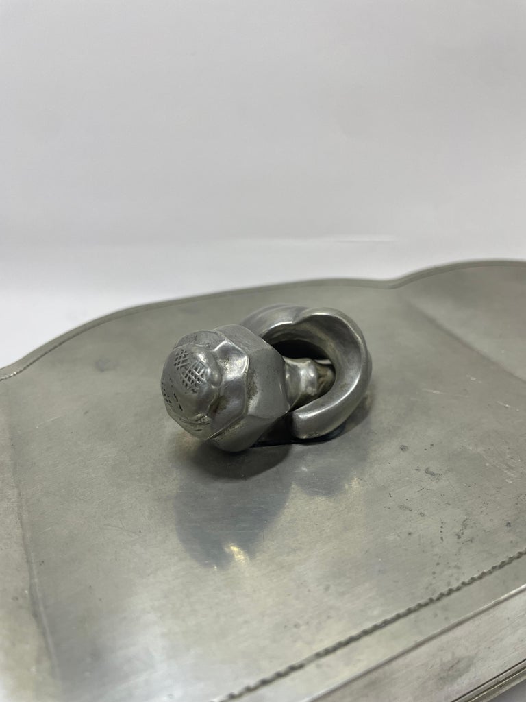 Swedish Art Deco Pewter Jewelry Box by GAB with Velvet Interior, 1930s