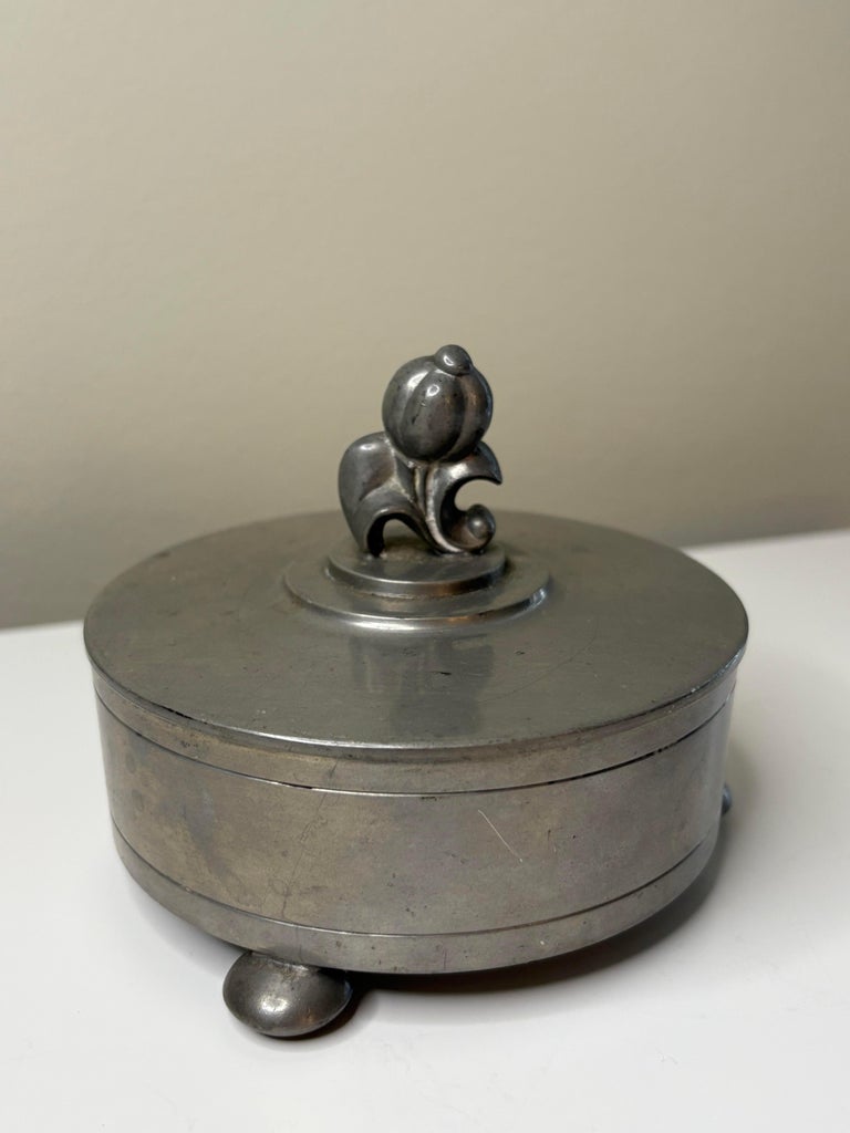 CG Hallberg Pewter Lidded Box, Sweden, 1930 Sylvia Stave Swedish Modern