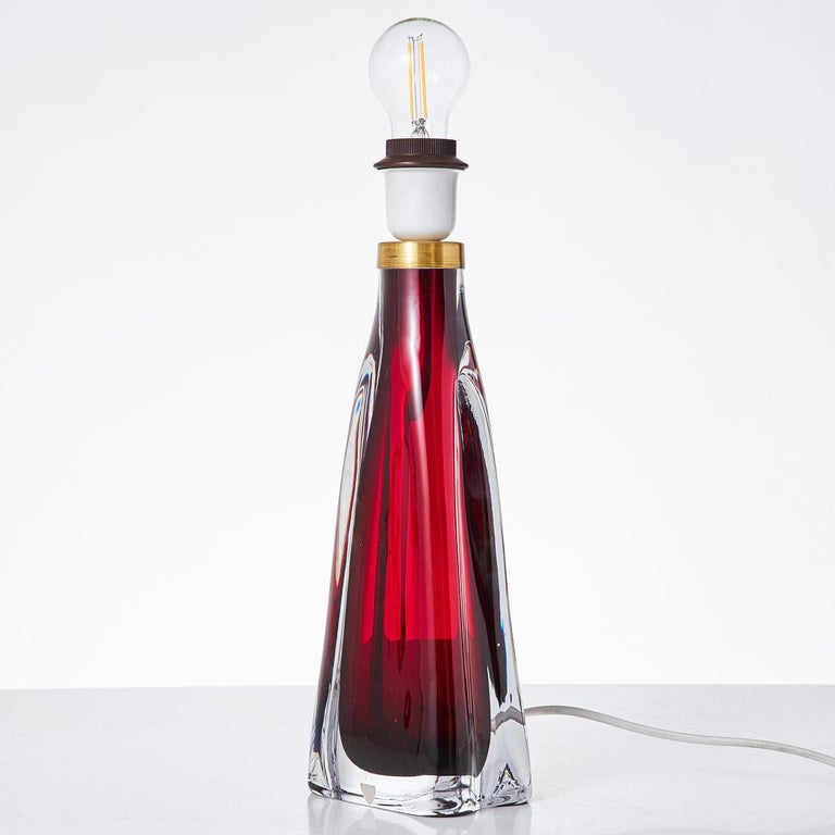 Mid-Century Modern Orrefors Table Lamp by Carl Fagerlund Ruby Red Glass - Sweden