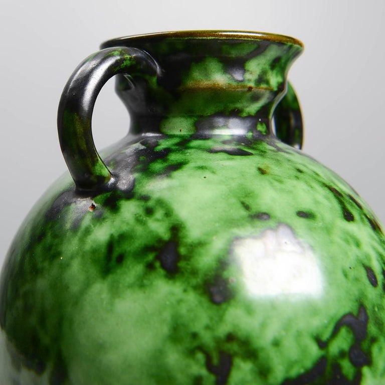 Swedish Art Deco Green Glazed Ceramic Vase - By Erik Mornils for Nittsjö