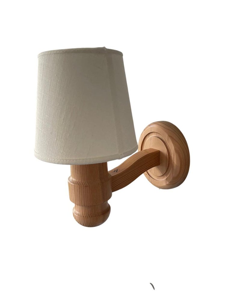 Pair of Solbackens Svarveri Pine Wall Lamps, Sweden, 1970s