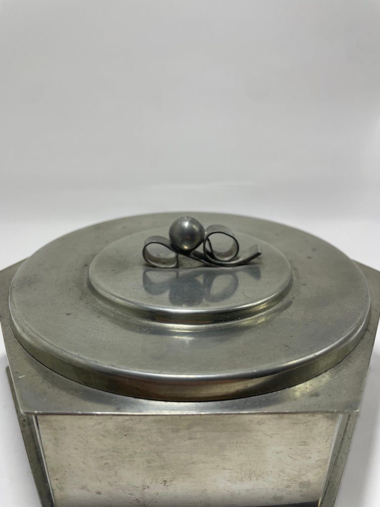 Svenskt Tenn Pewter Lidded Box with Scroll Handle, Sweden, 1936