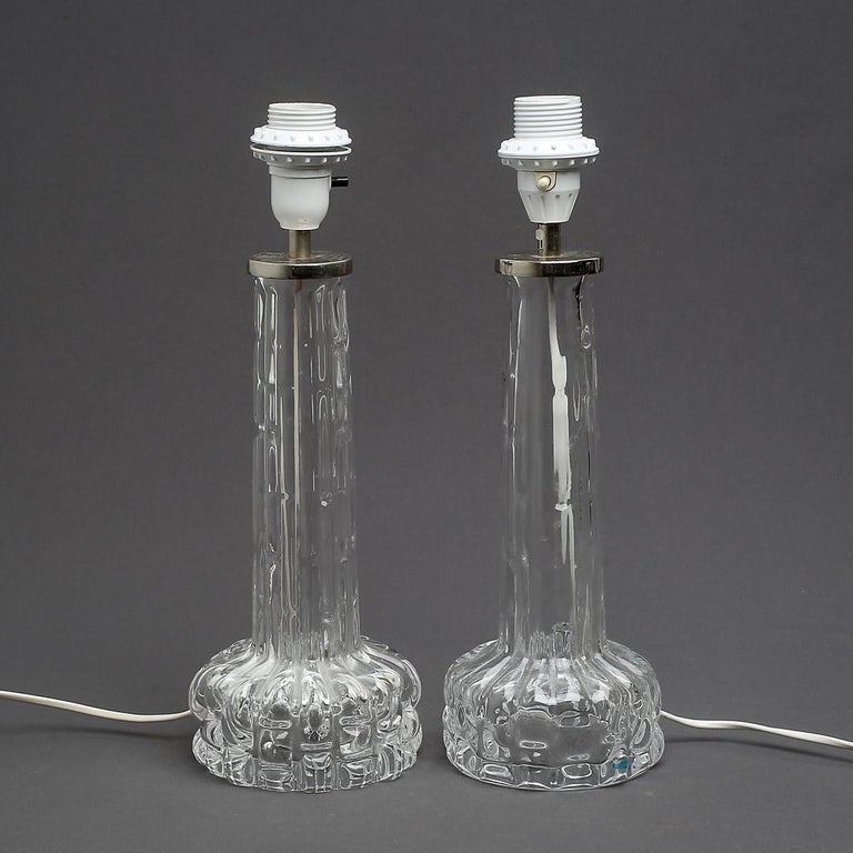 Pair of Carl Fagerlund for Orrefors Crystal Table Lamps, Sweden, 1960s