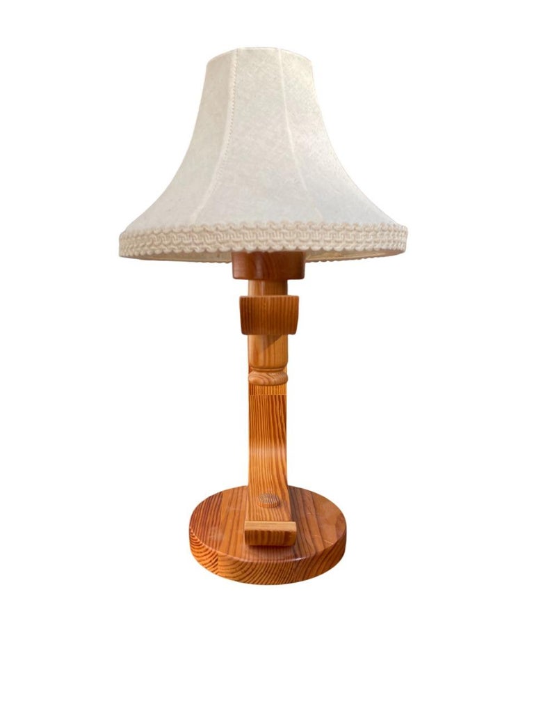 Swedish Bentwood Pine Table Lamp with Fabric Shade, 1970s