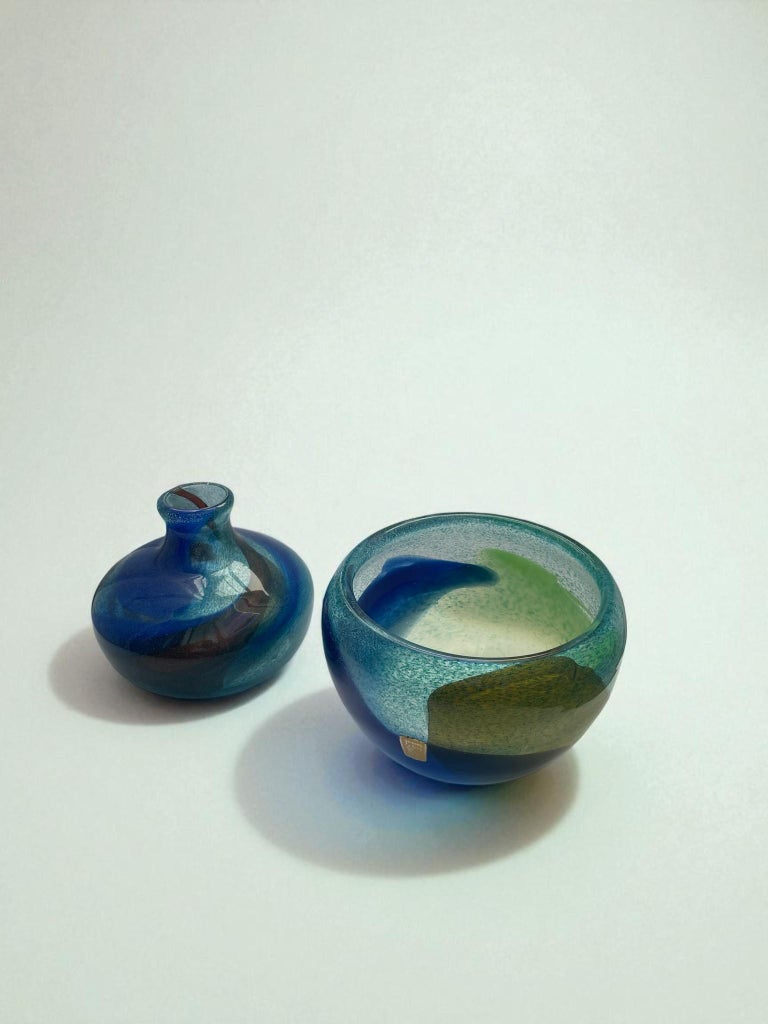 Pair of Signed Vase and Bowl by Bengt Orup for Johansfors, Sweden 1960's