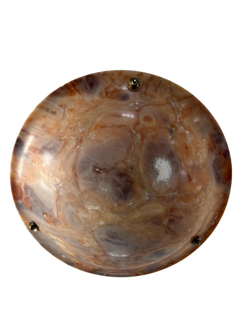 Swedish Modern Alabaster Pendant Ceiling Lamp with Gilded Details, 1940s