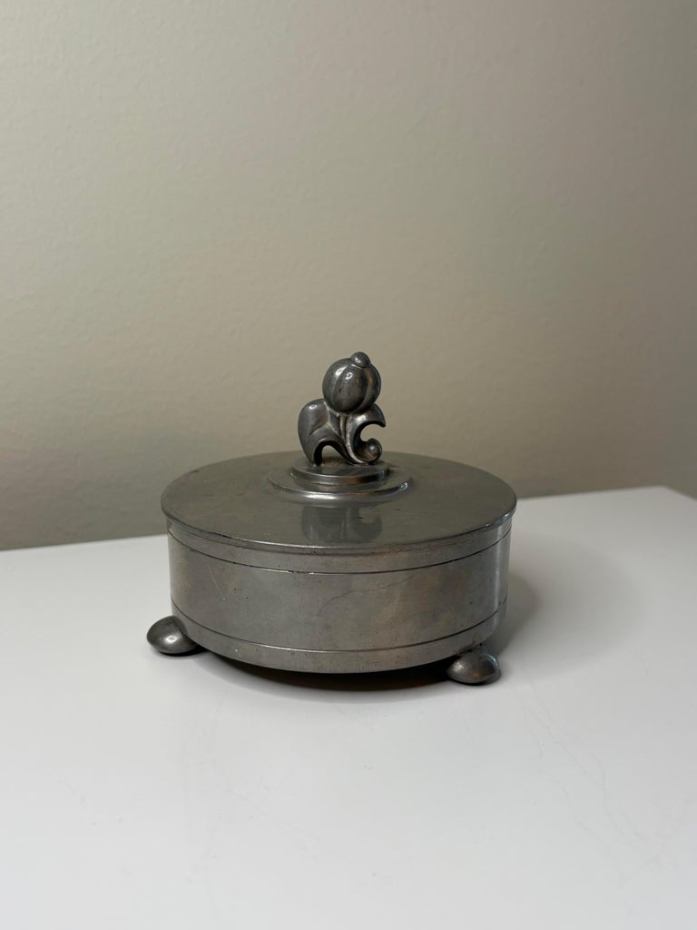 CG Hallberg Pewter Lidded Box, Sweden, 1930 Sylvia Stave Swedish Modern