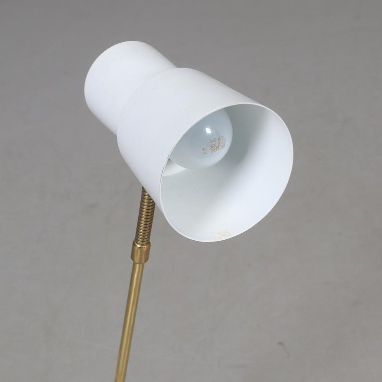 Pair of White and Brass Adjustable Table Lamps by EWÅ Värnamo, Sweden, 1960's