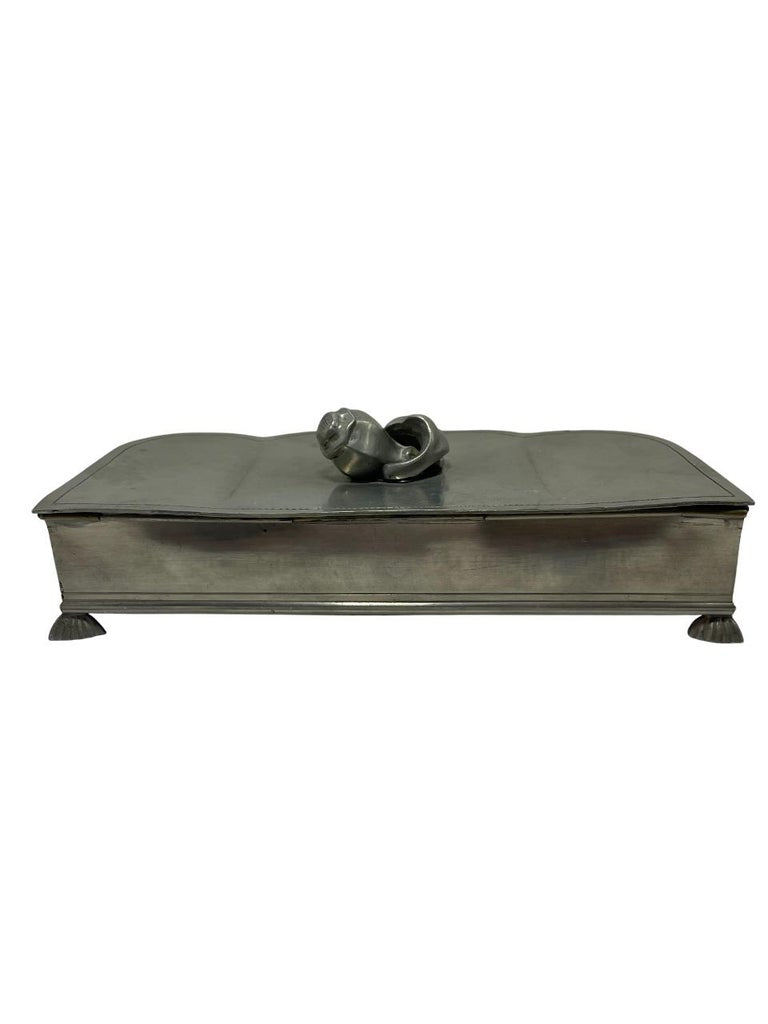 Swedish Art Deco Pewter Jewelry Box by GAB with Velvet Interior, 1930s
