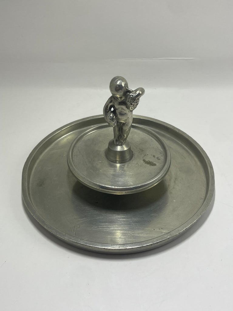 Edvin Ollers Pewter Trays with Figurine Finial – Sweden, 1928