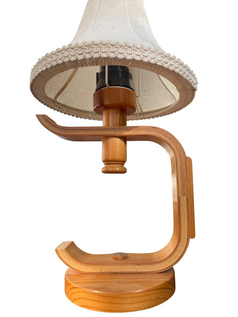 Swedish Bentwood Pine Table Lamp with Fabric Shade, 1970s