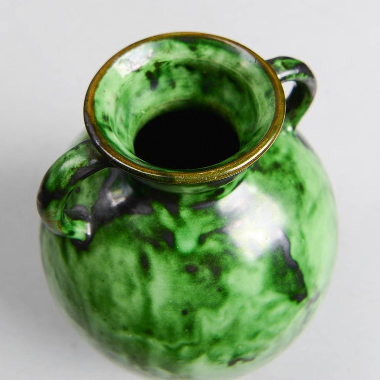 Swedish Art Deco Green Glazed Ceramic Vase - By Erik Mornils for Nittsjö