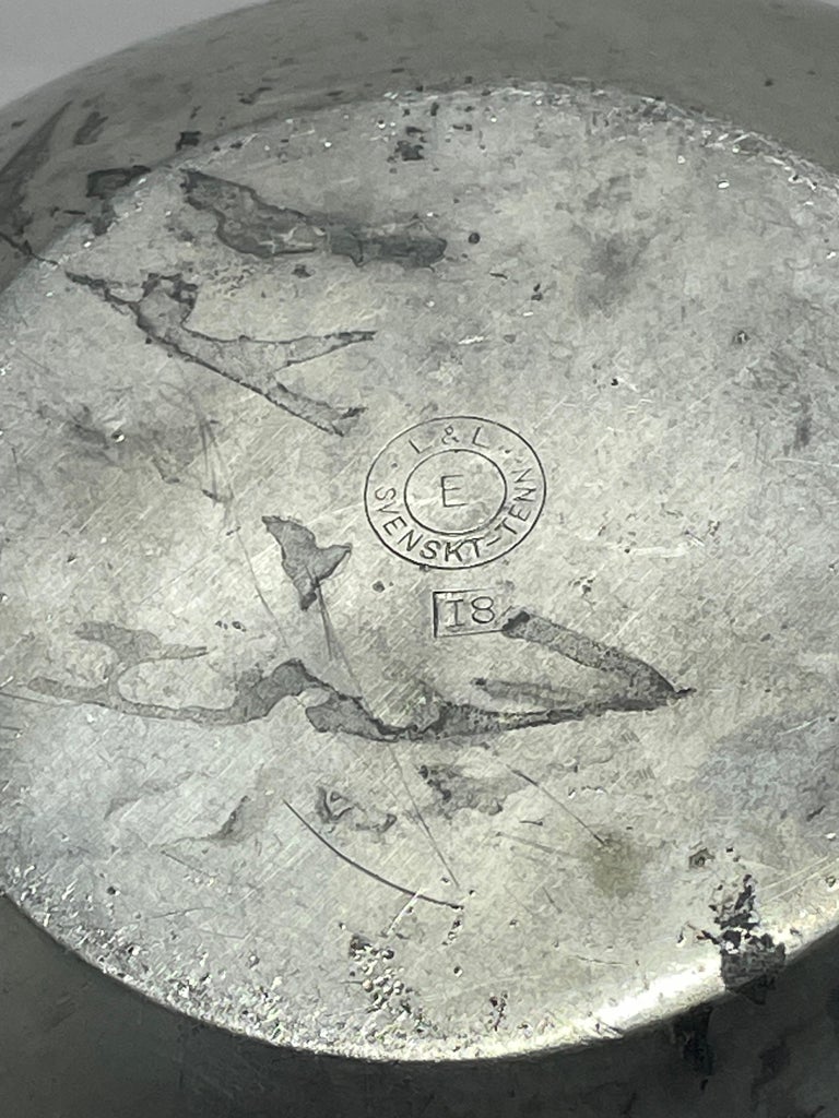 L&L Swedish Pewter Vase with Leaf Motif and Triangular Handles, 1935