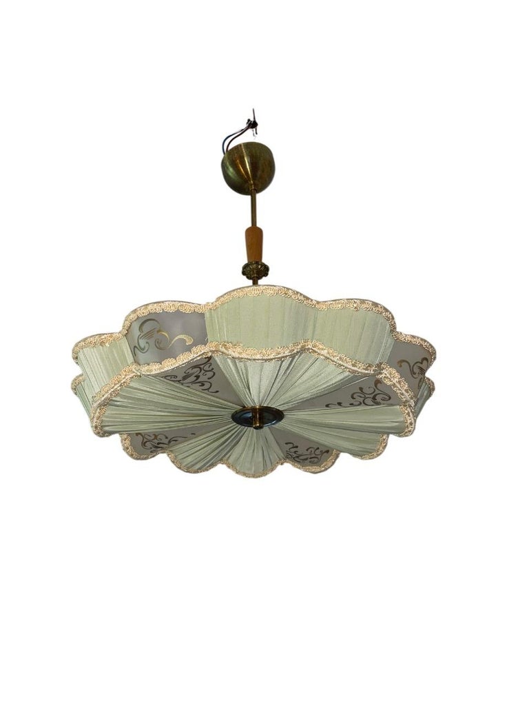 Elegant Swedish Modern Pendant Light in Silk and Brass, 1940s