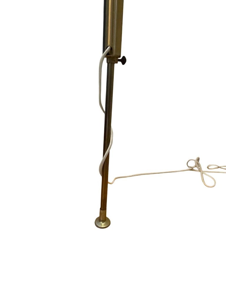 Mid-Century Brass Tension Pole Lamp by Stiffel with Spiral Arms and Cone Shades