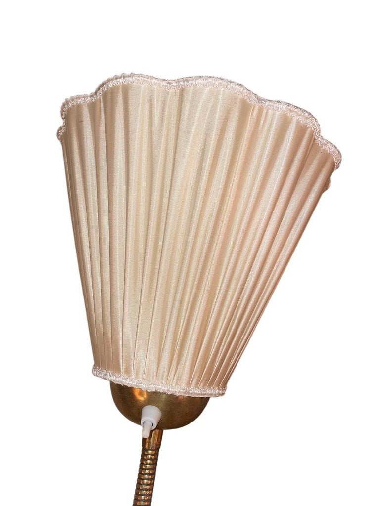 Vintage Swedish Mid-Century Floor Lamp, 1930s, Brass Details & Silk Shades