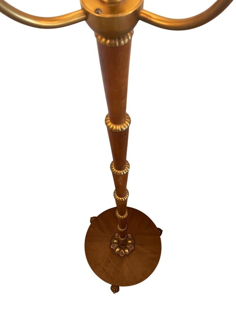 Vintage Swedish Mid-Century Floor Lamp, 1930s, Brass Details & Silk Shades