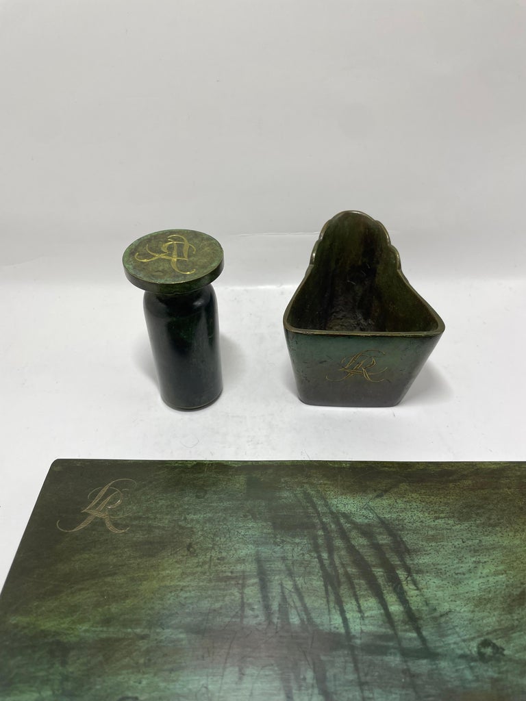 Swedish GAB Patinated Bronze Desk Set, 1930s – 5-Piece