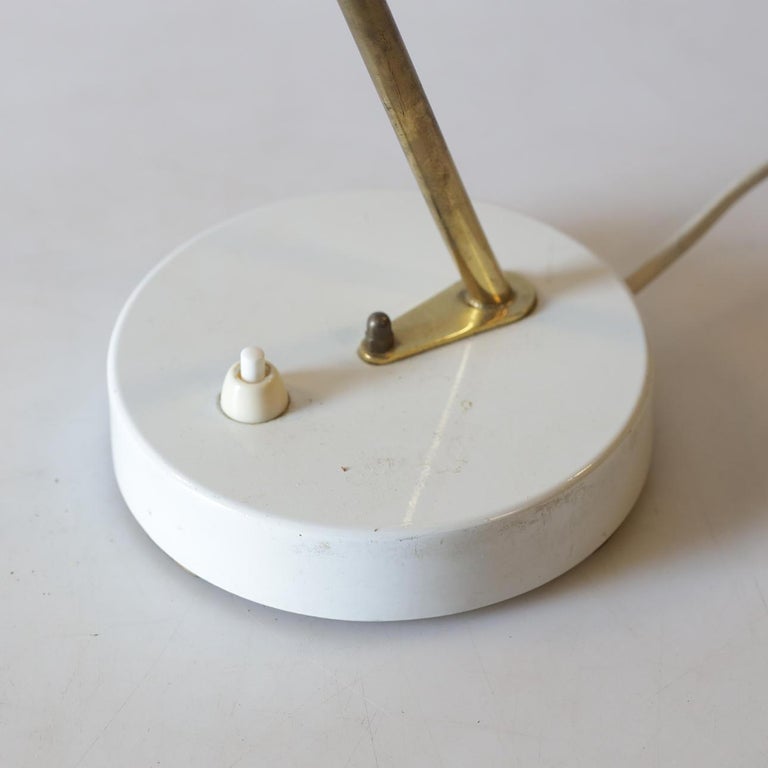 Pair of White and Brass Adjustable Table Lamps by EWÅ Värnamo, Sweden, 1960's