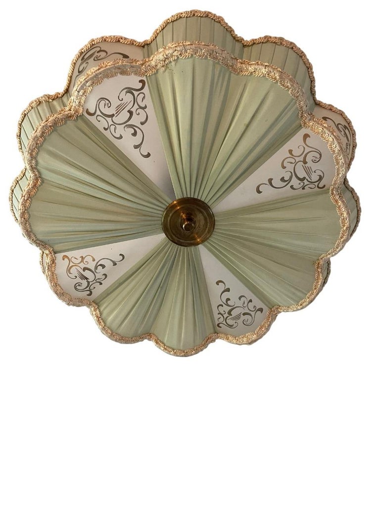 Elegant Swedish Modern Pendant Light in Silk and Brass, 1940s