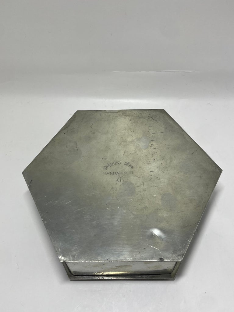 Svenskt Tenn Pewter Lidded Box with Scroll Handle, Sweden, 1936