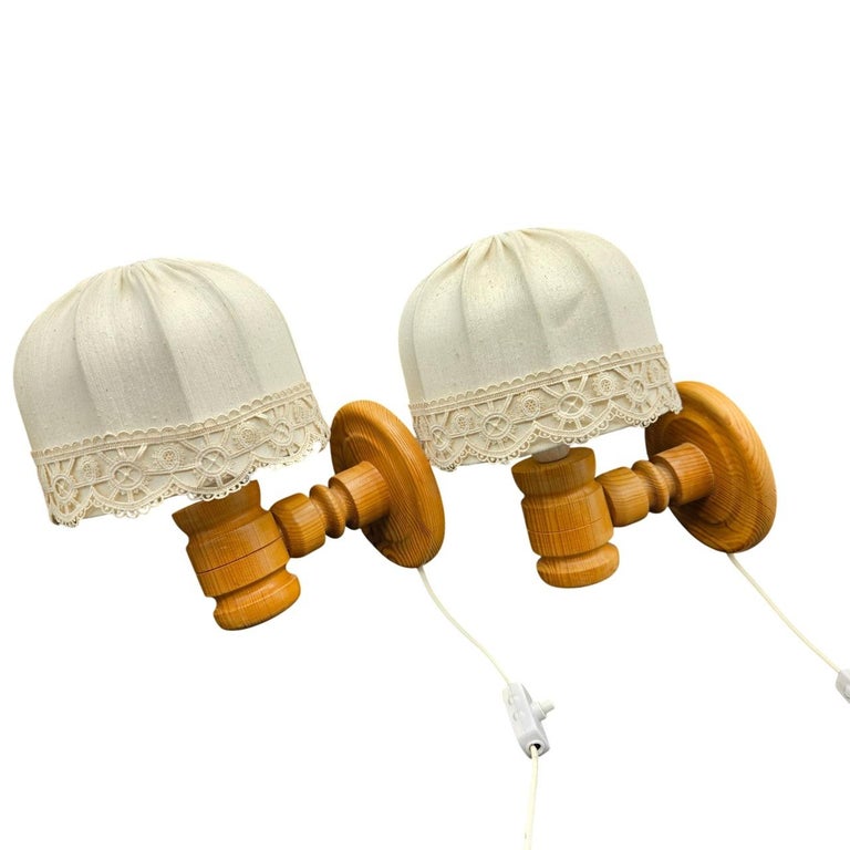 Vintage Scandinavian Pine Wall Lights – Pair of Swedish Rustic Lamps, 1970's