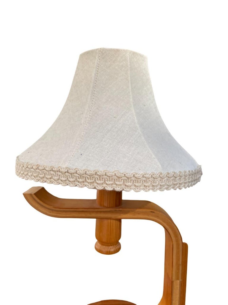 Swedish Bentwood Pine Table Lamp with Fabric Shade, 1970s