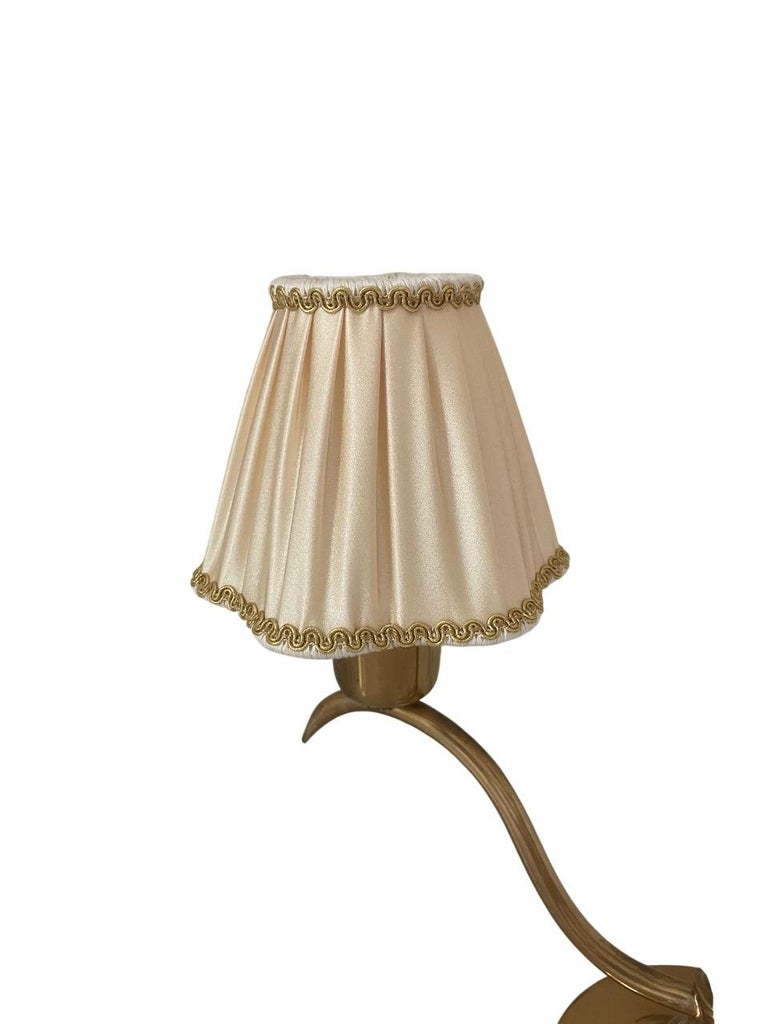 Swedish Art Deco Brass Table Lamp with Figural Base and Silk Shades, 1930s
