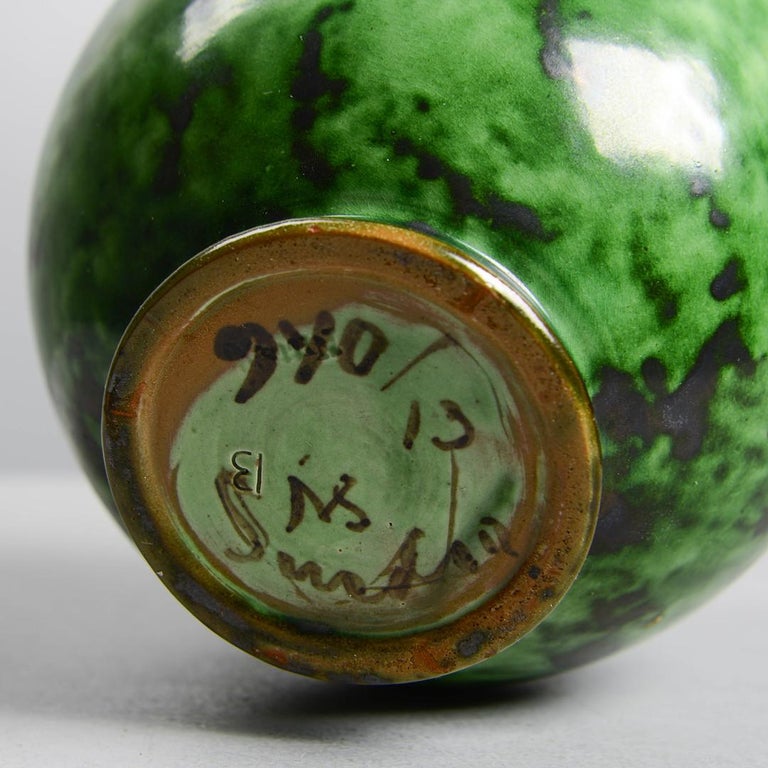 Swedish Art Deco Green Glazed Ceramic Vase - By Erik Mornils for Nittsjö
