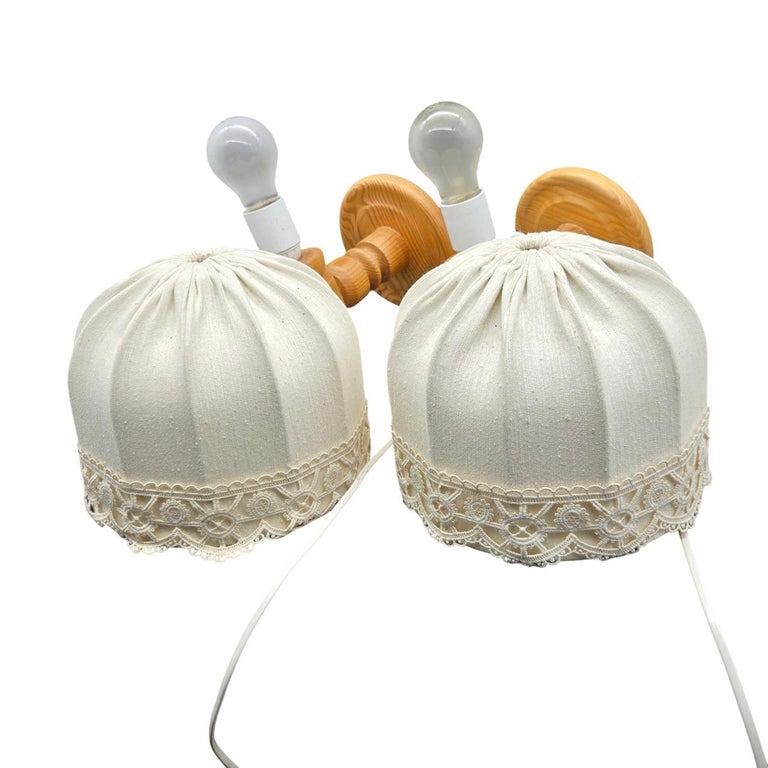 Vintage Scandinavian Pine Wall Lights – Pair of Swedish Rustic Lamps, 1970's