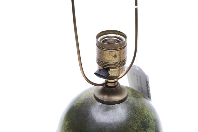 Ystad-Metall Table Lamp with Patinated Globe and Bird Motif, Sweden 1930's